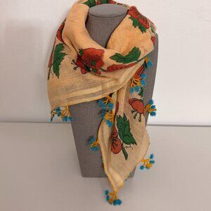 Collectable Traditional Vintage Turkish Vintage 40s-50s Oya Scarf Peach & Blue